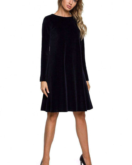 Chic Velour A-Line Dress with Unique Chiffon Back Inset