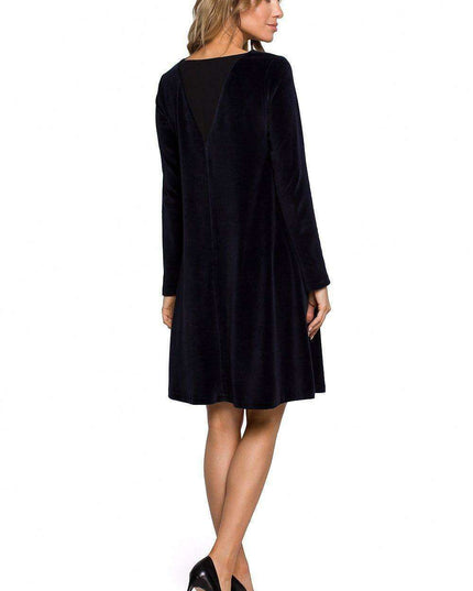 Chic Velour A-Line Dress with Unique Chiffon Back Inset