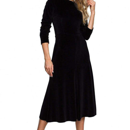 Elegant Pleated Sleeve Velour Evening Dress