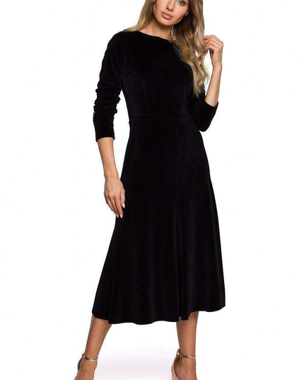 Elegant Pleated Sleeve Velour Evening Dress