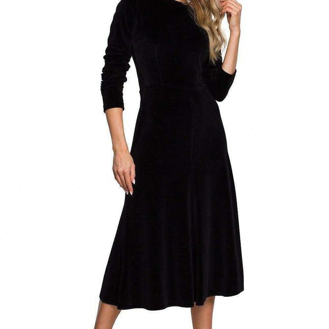 Elegant Pleated Sleeve Velour Evening Dress