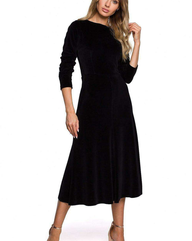 Elegant Pleated Sleeve Velour Evening Dress