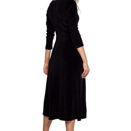 Elegant Pleated Sleeve Velour Evening Dress