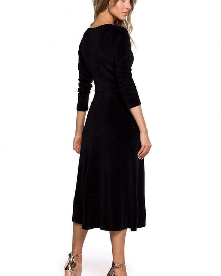 Elegant Pleated Sleeve Velour Evening Dress