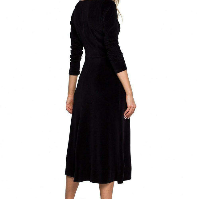 Elegant Pleated Sleeve Velour Evening Dress