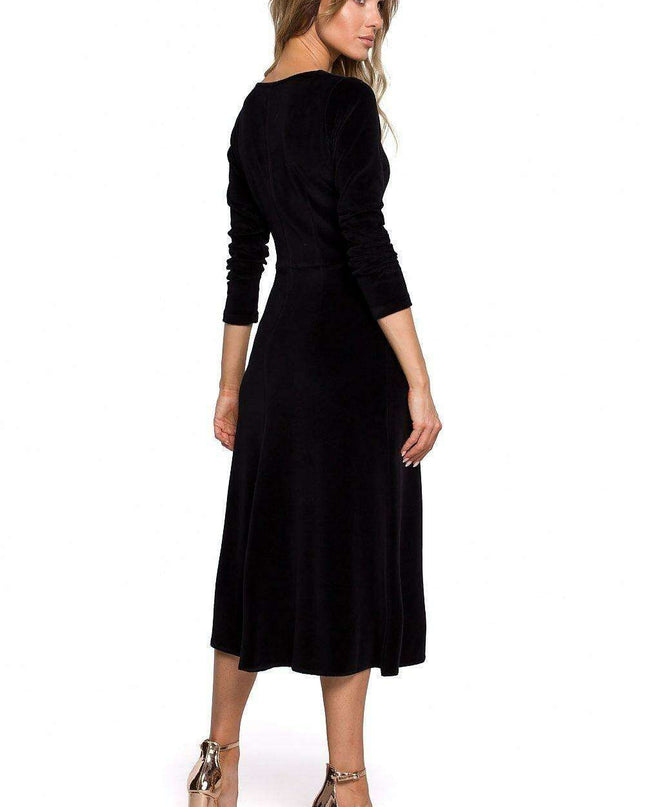 Elegant Pleated Sleeve Velour Evening Dress