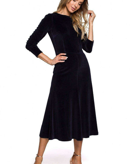 Elegant Pleated Sleeve Velour Evening Dress