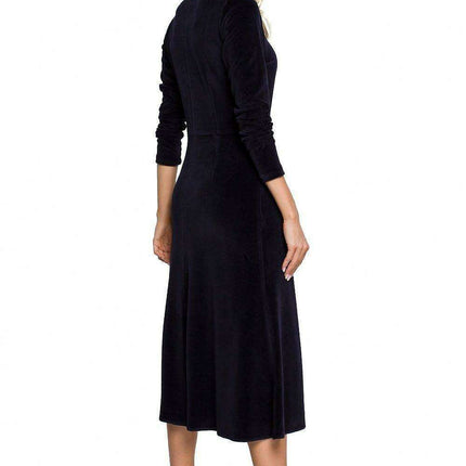 Elegant Pleated Sleeve Velour Evening Dress