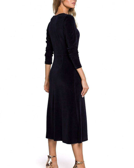 Elegant Pleated Sleeve Velour Evening Dress