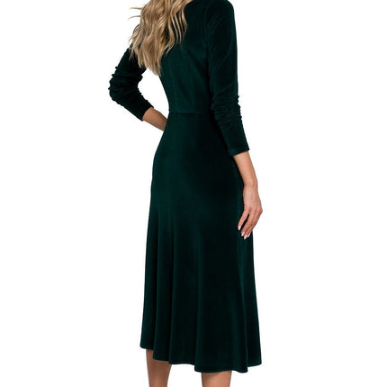 Elegant Pleated Sleeve Velour Evening Dress - Très Elite