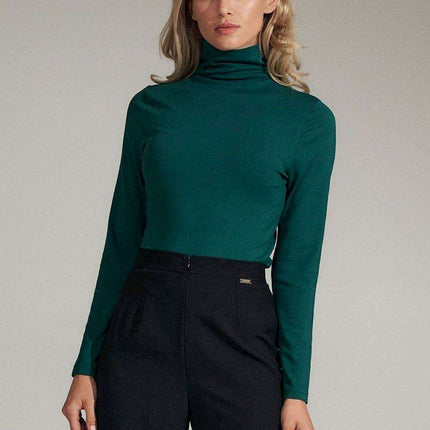 Elegant Long Sleeve Black Turtleneck Blouse