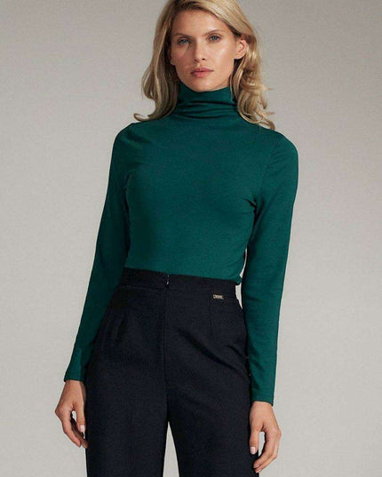 Elegant Long Sleeve Black Turtleneck Blouse