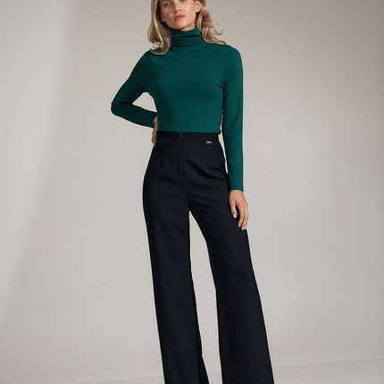 Elegant Long Sleeve Black Turtleneck Blouse