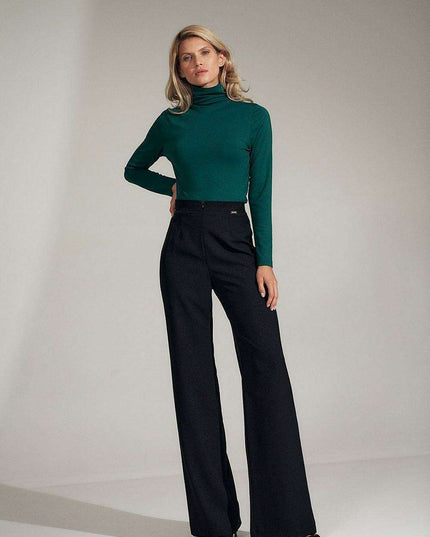 Elegant Long Sleeve Black Turtleneck Blouse