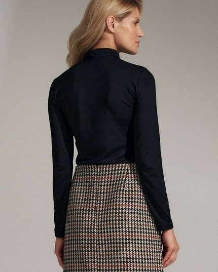 Elegant Long Sleeve Black Turtleneck Blouse