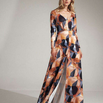 Elegant Flared Dress with Heart Neckline and Geometric Design