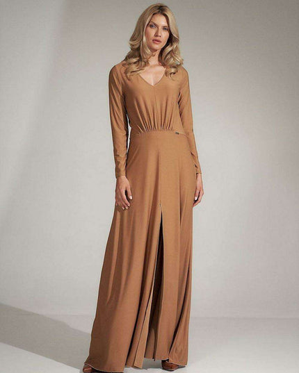 Elegant Black V-Neck Flared Dress with Stylish Slit