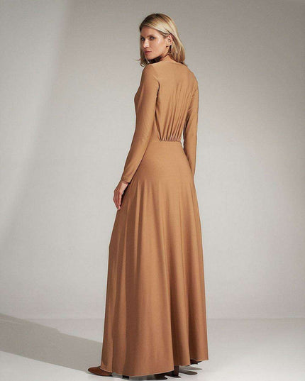 Elegant Black V-Neck Flared Dress with Stylish Slit