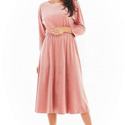 Sophisticated Velour Midi Dress with 3/4 Sleeves