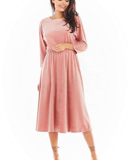 Sophisticated Velour Midi Dress with 3/4 Sleeves