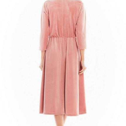 Sophisticated Velour Midi Dress with 3/4 Sleeves