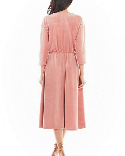 Sophisticated Velour Midi Dress with 3/4 Sleeves