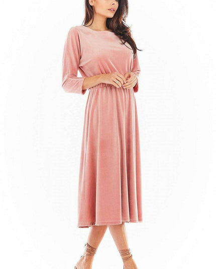 Sophisticated Velour Midi Dress with 3/4 Sleeves