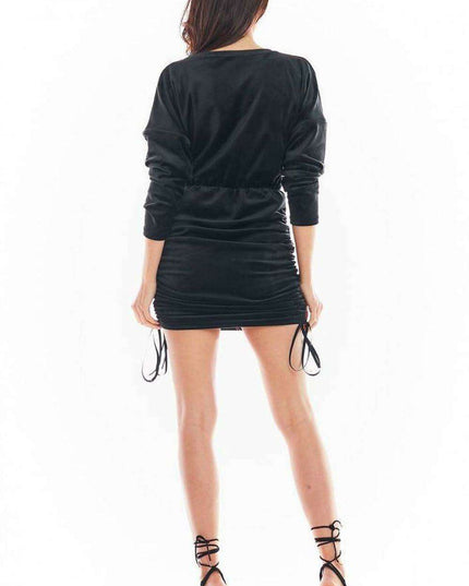 Luxurious Adjustable Velour Midi Dress with Kimono Sleeves