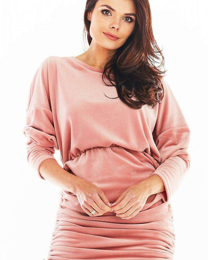 Luxurious Adjustable Velour Midi Dress with Kimono Sleeves