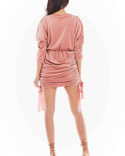 Luxurious Adjustable Velour Midi Dress with Kimono Sleeves