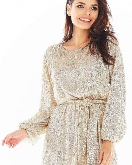 Glamorous Sequin Flow Dress with Adjustable Belt