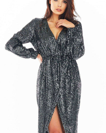 Glamorous Sequin Evening Gown with Elegant Envelope Neckline