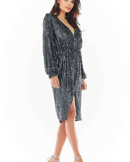 Glamorous Sequin Evening Gown with Elegant Envelope Neckline