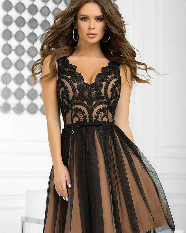 Sophisticated Lace Flare Evening Dress