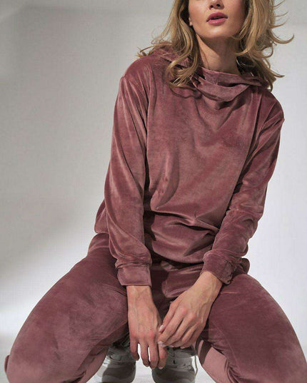 Mint Green Velour Hooded Sweatshirt with High Neck