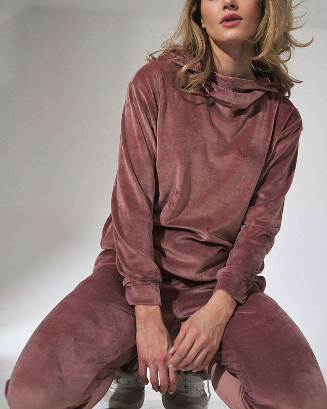 Mint Green Velour Hooded Sweatshirt with High Neck