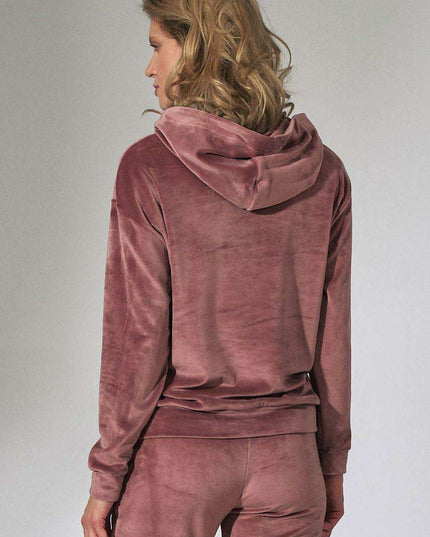 Mint Green Velour Hooded Sweatshirt with High Neck