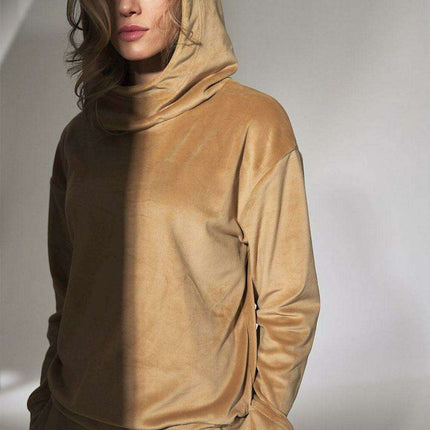 Mint Green Velour Hooded Sweatshirt with High Neck