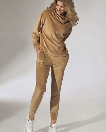 Mint Green Velour Hooded Sweatshirt with High Neck