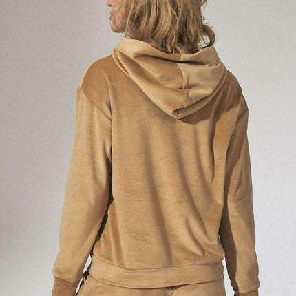 Mint Green Velour Hooded Sweatshirt with High Neck