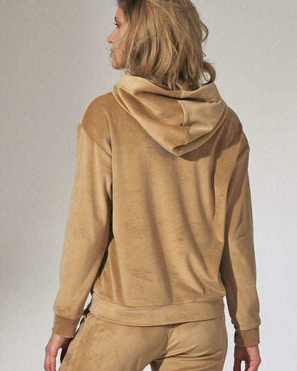 Mint Green Velour Hooded Sweatshirt with High Neck