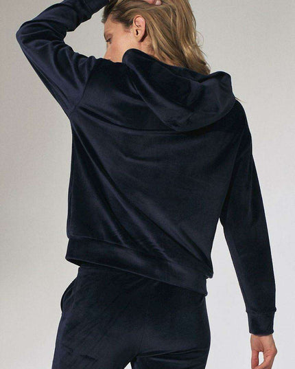 Mint Green Velour Hooded Sweatshirt with High Neck