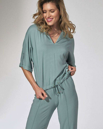 Floral Heart Neckline Kimono Blouse