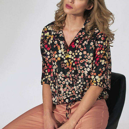 Floral Heart Neckline Kimono Blouse