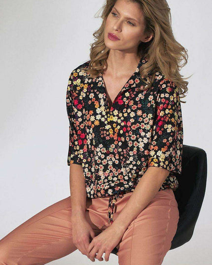 Floral Heart Neckline Kimono Blouse