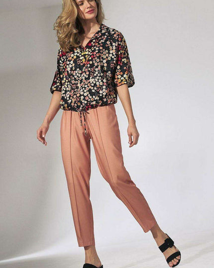 Floral Heart Neckline Kimono Blouse