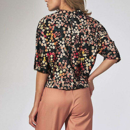 Floral Heart Neckline Kimono Blouse
