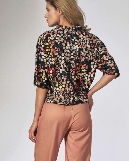 Floral Heart Neckline Kimono Blouse