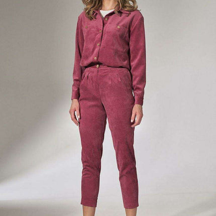 Chic Beige Corduroy Trousers with Elegant Pleats and Tapered Fit