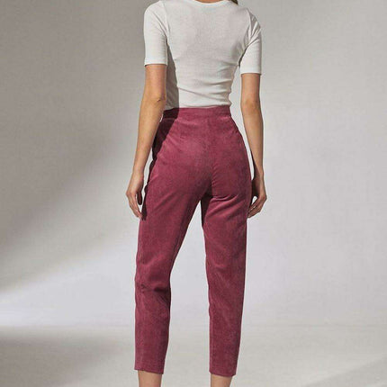 Chic Beige Corduroy Trousers with Elegant Pleats and Tapered Fit